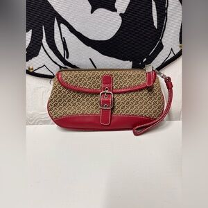 Talbots canvas and red leather trim wristlet